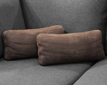 Pair of Dark Brown Nubuck Leather Lumbar Pillows