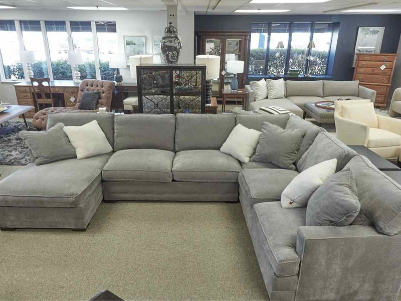 Grey Upholstered 3 Piece Sectional with Chaise & 3 Grey Toss Pillows