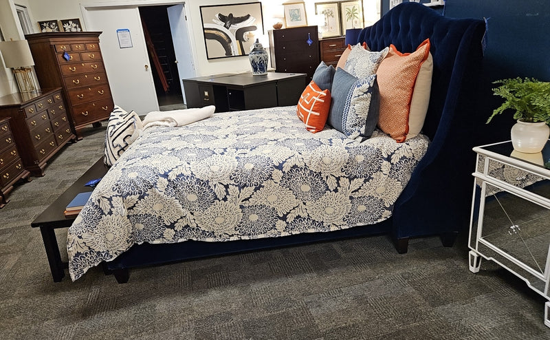 ZGallerie Queen Bed in Sapphire Microsuede