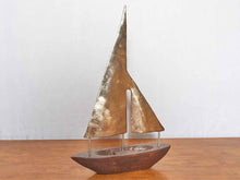 Stained Wooden Boat Sculpture With Pewter Sail