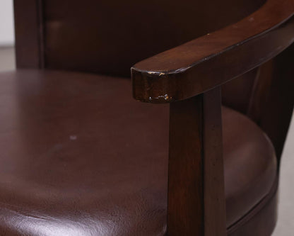 Espresso Finish Counter Arm Stool with Brown Leather Seat