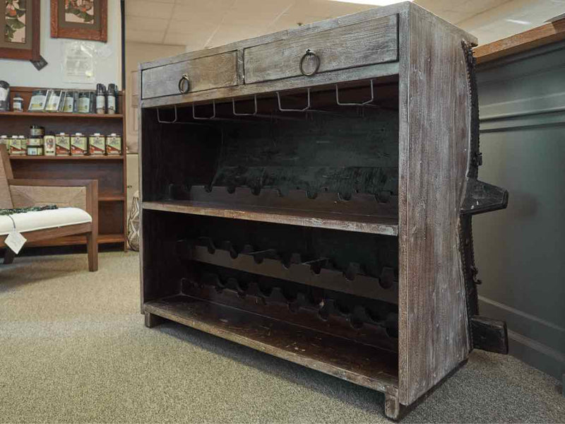 Rustic Whitewashed Bar with Leather Ribbed Front & Stools