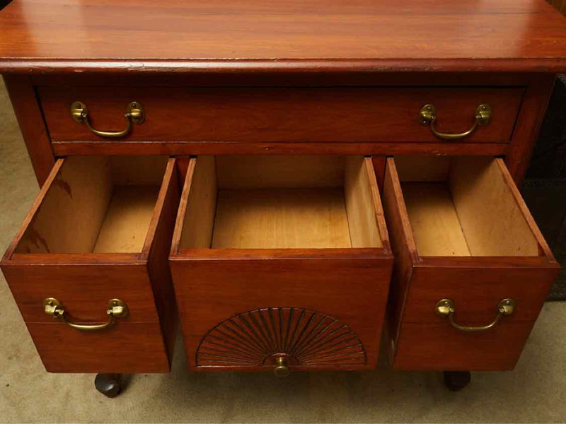 Maple Queen Anne Low Boy with 3 Drawers & Carved Fan Drawer