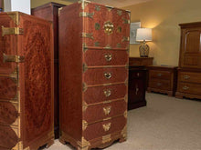 Asian Burled Walnut 5 Door Lingerie Chest with Brass Moth Handles