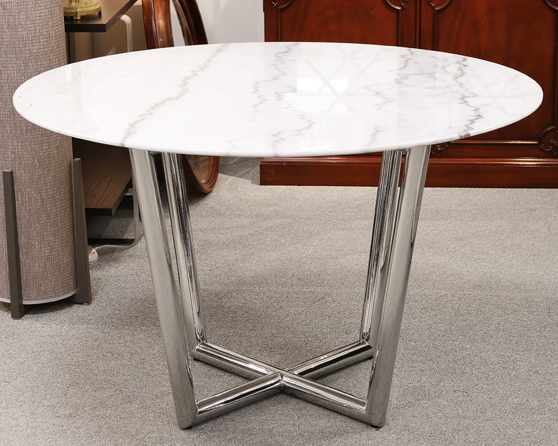 Mitchell Gold + Bob Williams Modern Round Dining Table with Marble Top on Chrome