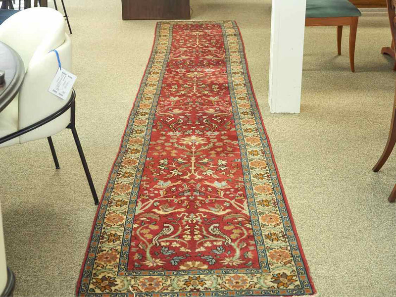 Red &  Ivory Wool Runner with Border