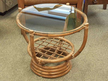 Rattan Base Glass Top Side Table