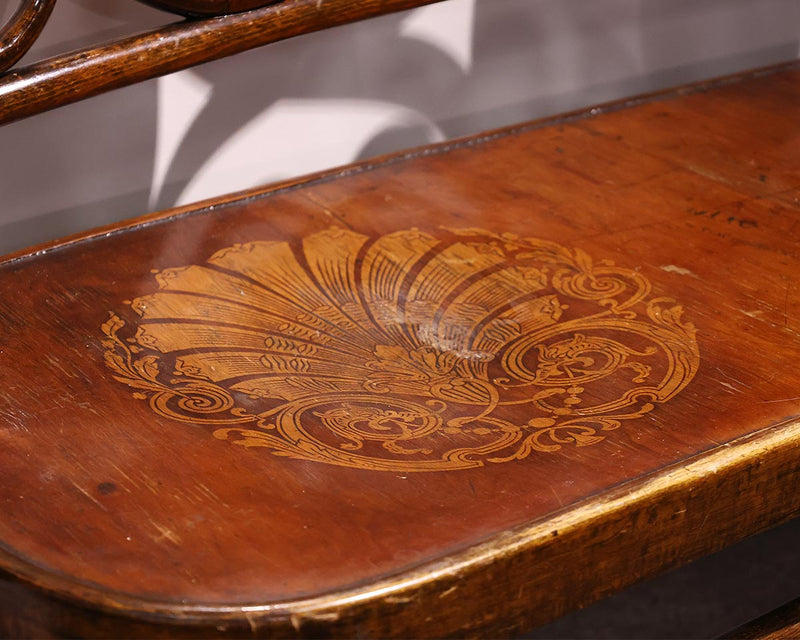 Antique Inlaid Bentwood  Bench with Shell Motif