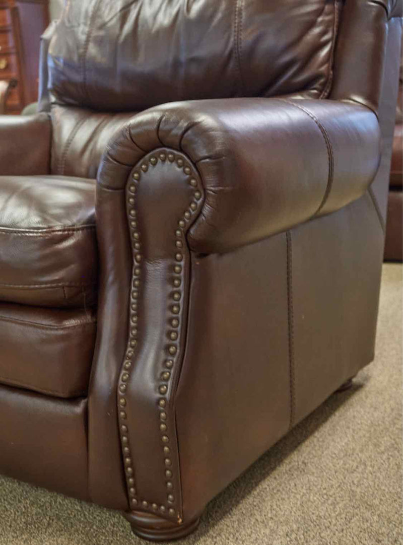 Matching Roll Arm Chair & Ottoman in Espresso Leather