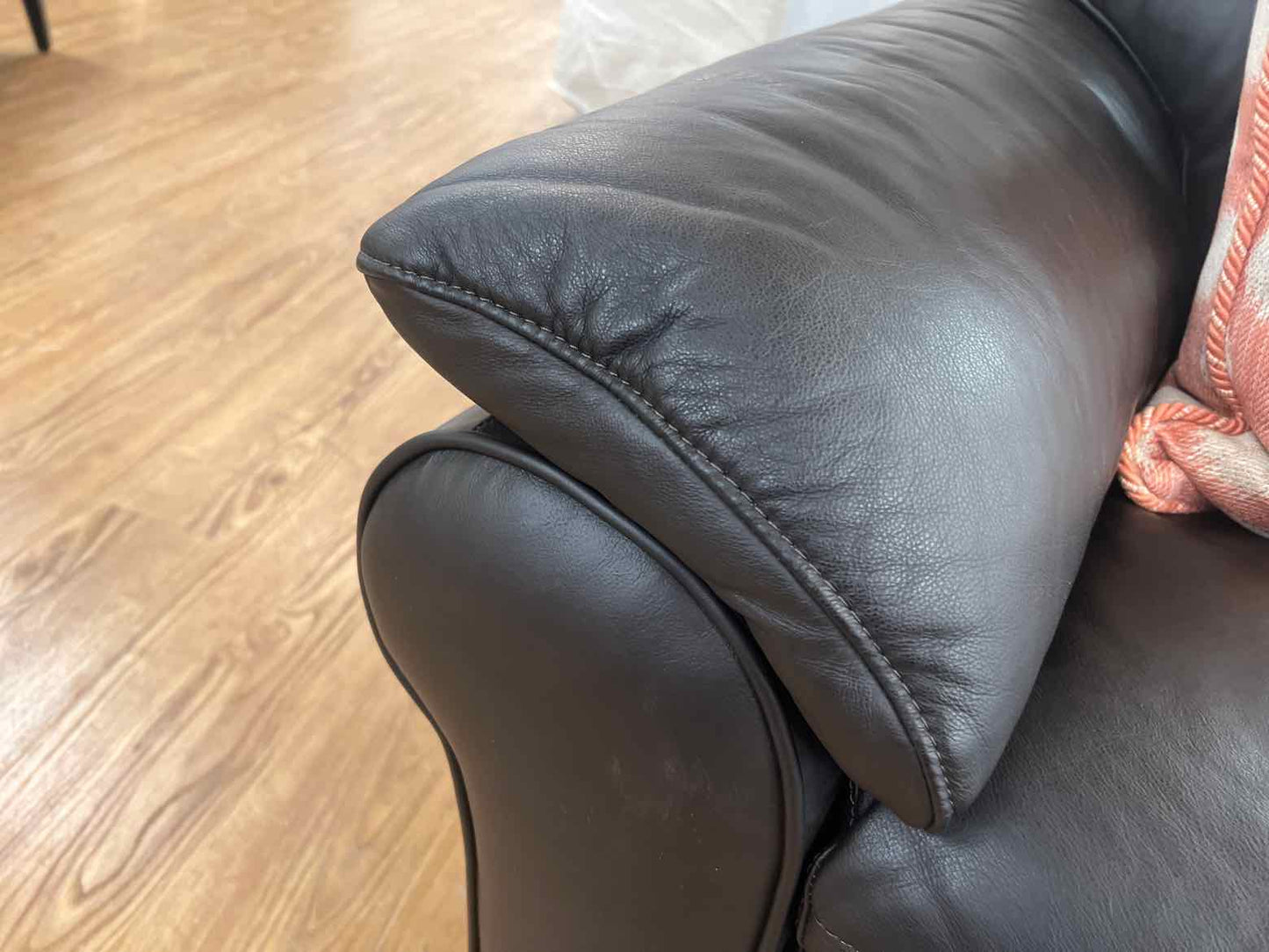 Dark Chocolate Leather Pillow Arm Sofa