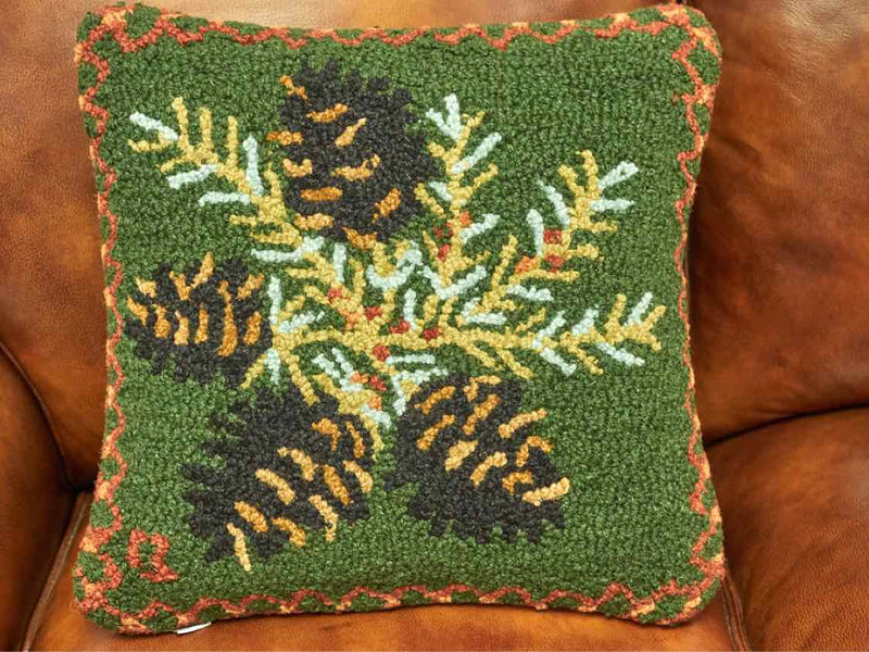 "Diamond Pine" Hooked Accent Pillow