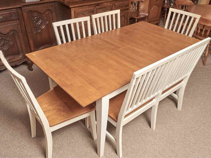 Cream Finish Cherry Top Table & 4  Chair& Bench Dining   Set