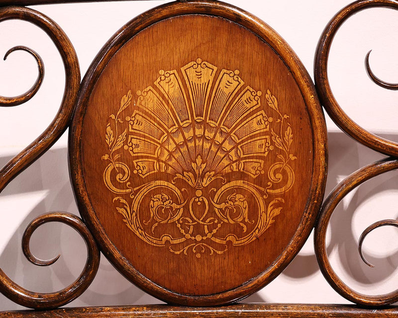 Antique Inlaid Bentwood  Bench with Shell Motif