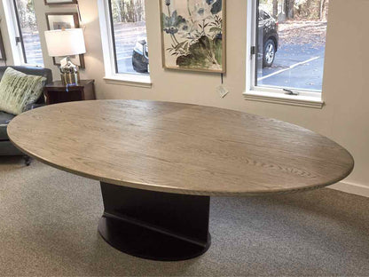 RH I-Beam Oval Dining Table in Ash/Oak and Blackened Steel