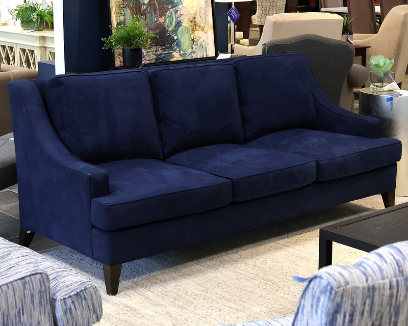 Portico 3-Cushion 86" Slope Arm Sofa in Navy Microsuede