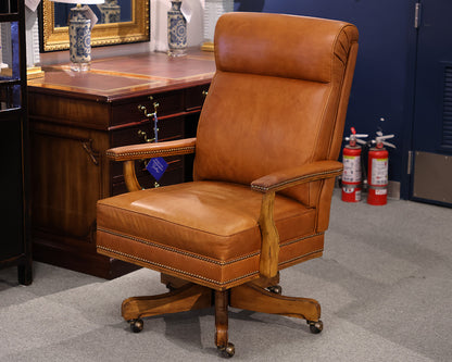 Highback Adjustable Office Chair in Tan Leather with Nailhead Trim