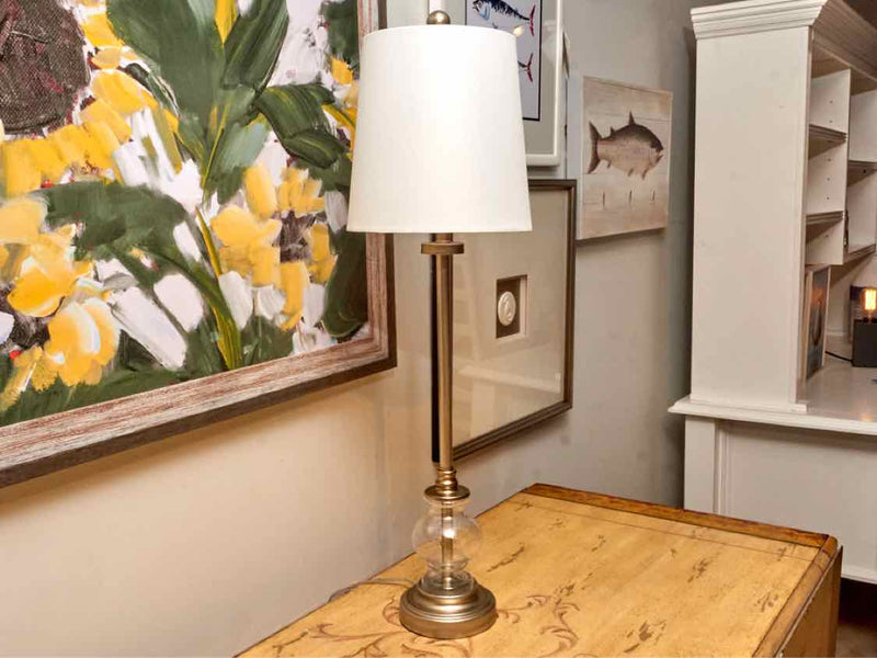 Clear Seeded Silver Metal Buffet Table Lamp