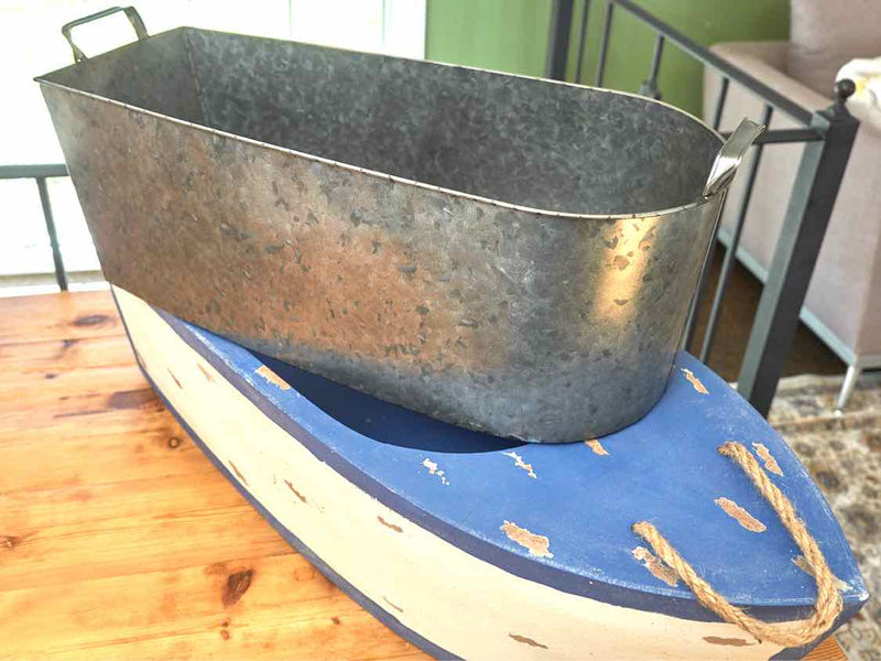 Blue & Cream Distressed Painted Boat Cooler