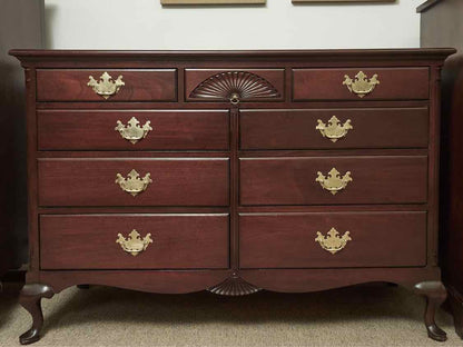 Drexel  Solid Mahogany 9 Drawer Dresser with Carved Fan Drawer