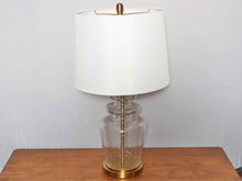 Seeded Glass Brass Base White Shade  Table Lamp