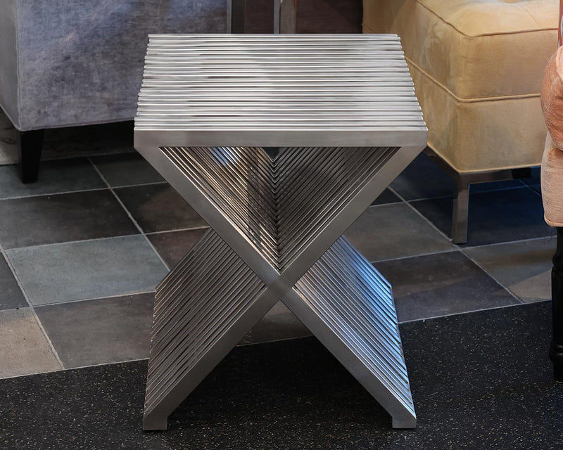 Amici Prague X-Frame Side Table in Brushed Stainless Steel