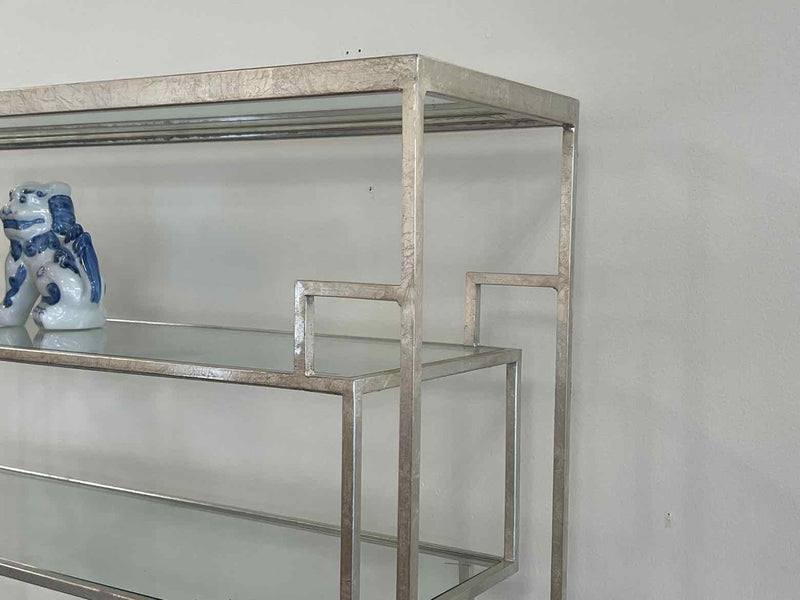 Silver Greek Key Bookcase w/ Glass Shelves