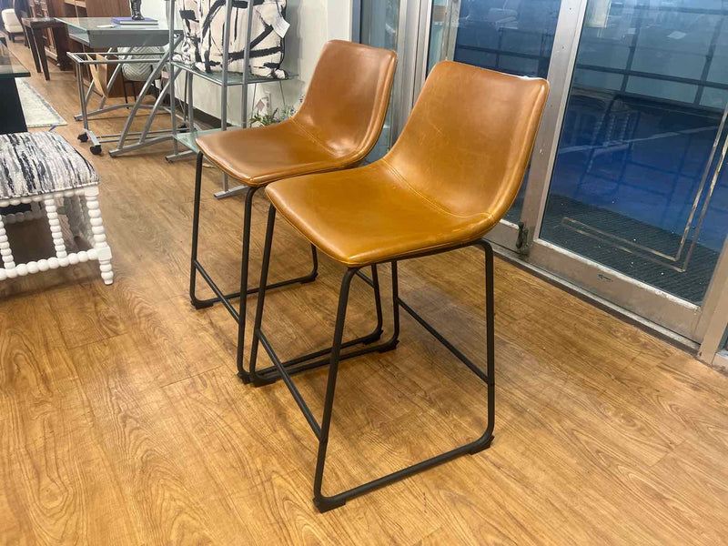 Pair of Rust Brown Vegan Leather Counter Stools