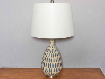 Cobalt & White Painted Ceramic Brushed Steel Base White Shade Table Lamp