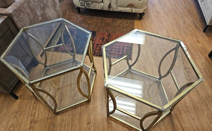 Pair of Brass Hexagonal Side Tables