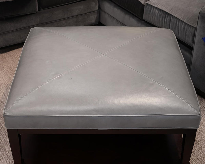 Bassett Oversize Cocktail Ottoman in Grey Leather on Espresso Frame