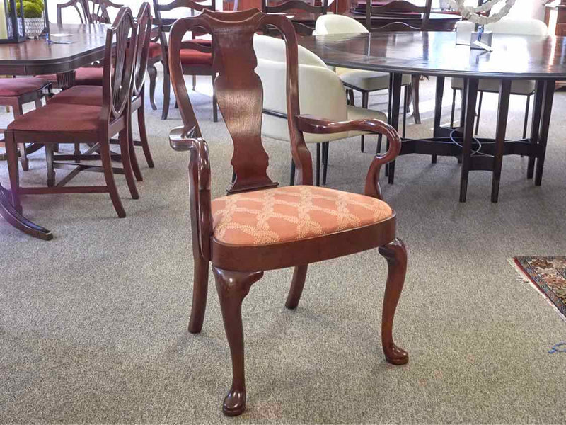 Set of 6 Queen Anne Mahogany Dining Chairs with Salmon Upholstered Seats