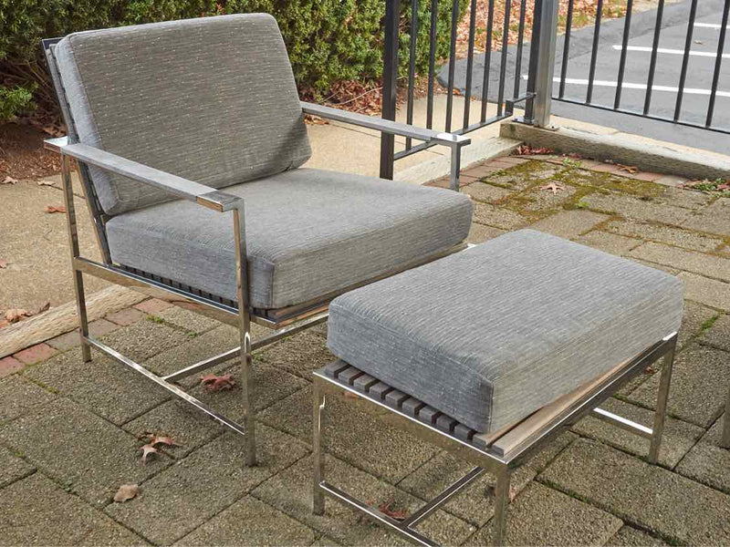 Set of 4 Contemporary Chrome & Teak Outdoor Lounge Chairs