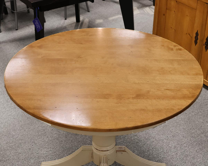 Canadel Round Maple Top with Ivory Distressed Finsh Pedestal  Table & Chair Set