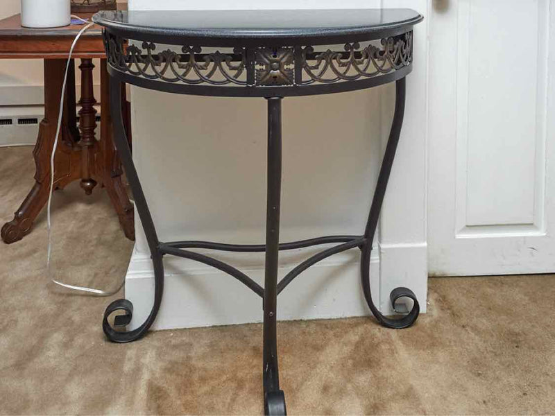 Scrolled Metal Demi-Lune with Faux Stone Top