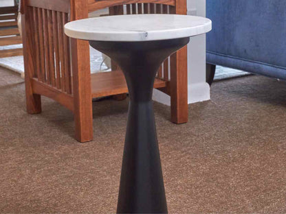 Onyx Round White Marble Top Drink Accent Table