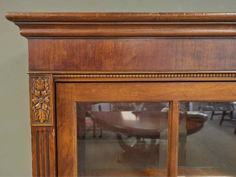 Mahogany Sliding Door Bookcase with 3 Drawers & Futed Sides