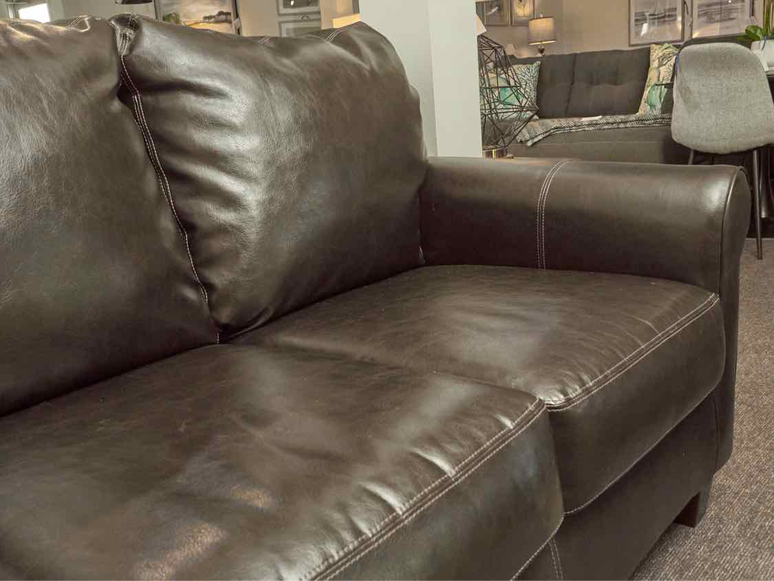 Ashley Furniture Espresso Bonded Leather 3 Cushion  Sofa