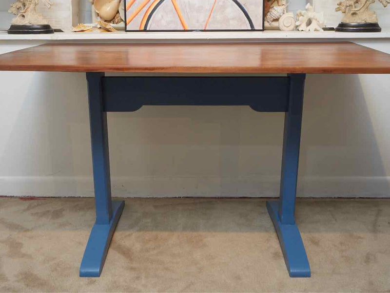 'Juniper Berry Blue' Finish Stained Oak Top Tavern Style Dining Table