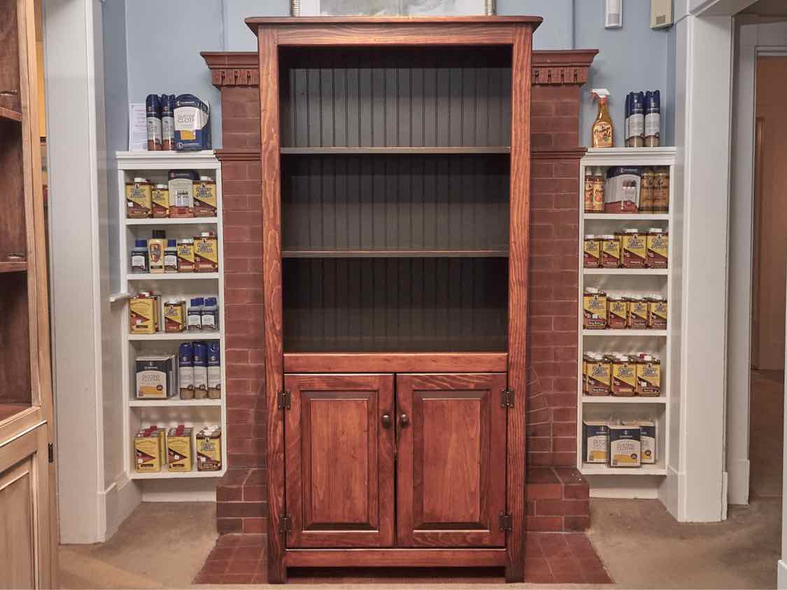 Pine Bookcase with Black Beadboard with 2 Shelves & 2 Doors