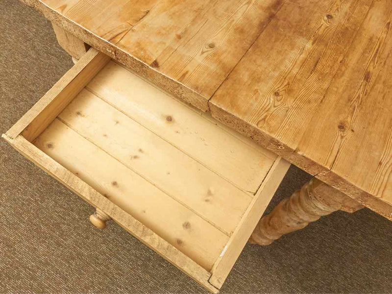 Rustic Pine Turned Legs 1 Drawer Dining Table