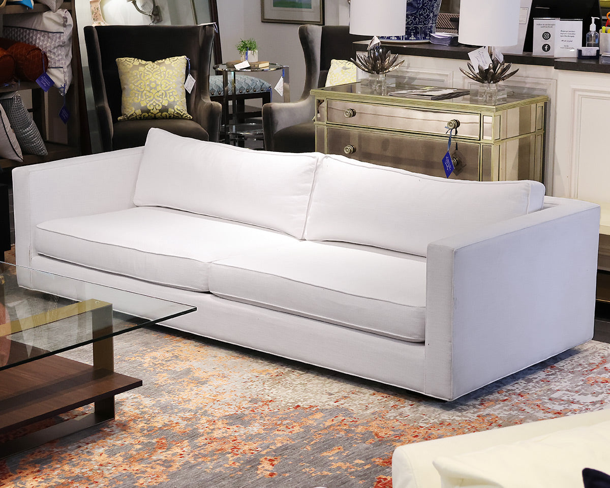 "Maddox" 2 Seat Slim Arm Sofa w/ Perennials Texture White Fabric