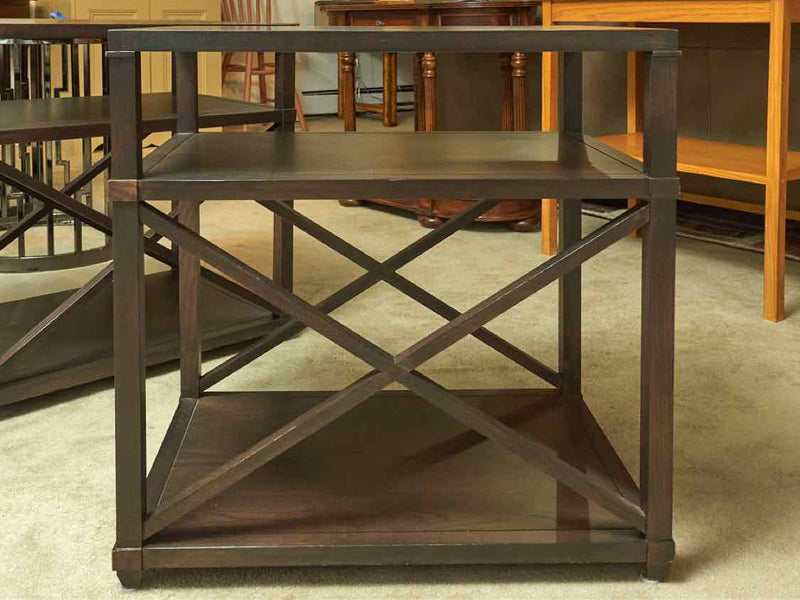 Pair Of Ethan Allen 'Highland' Rectangular Charcoal Rubbed Finish   Side Tables