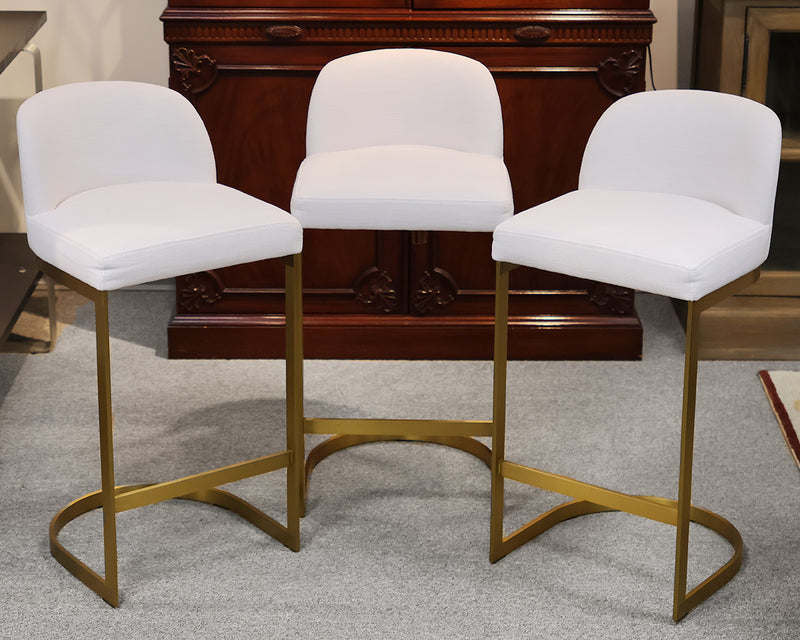 Set of 3 RH 1960s Rome Counter Stools in White Linen and Burnished Brass