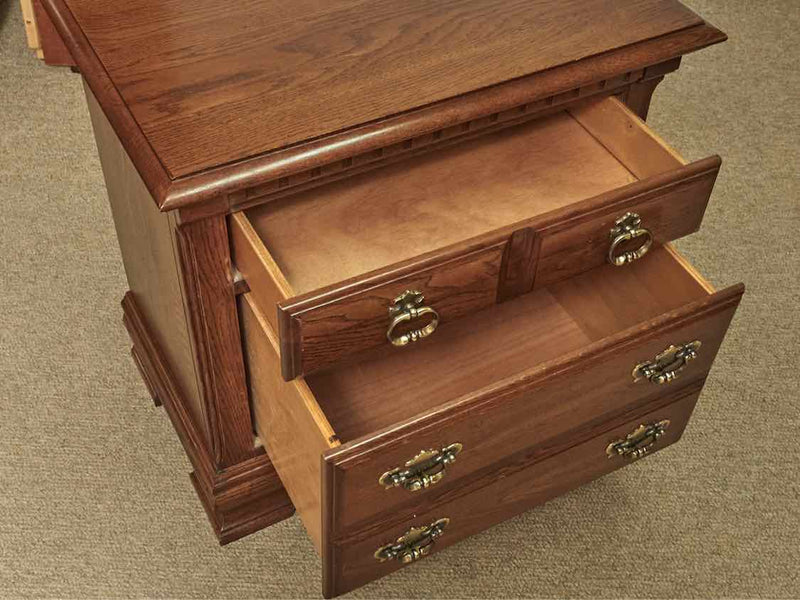 Pair of Kincaid Oak  Nightstands with 2 Drawers & Ornate Chippendale Handles