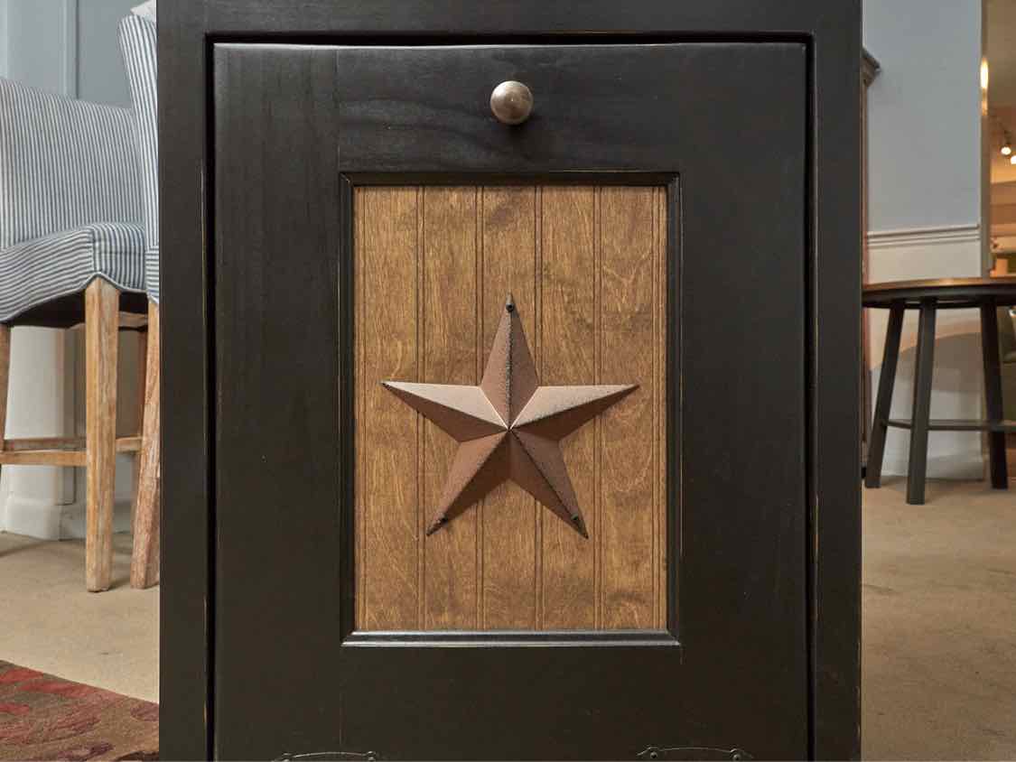 Black Trash Bin with Star on Pull Down Door