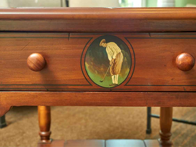 Stained Fir 1 Drawer & Shelf  Hand Painted St Andrew's Golf Motif  Side Table