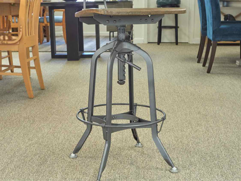 Set of 3 RH Industrial Wood & Metal Bar Stools