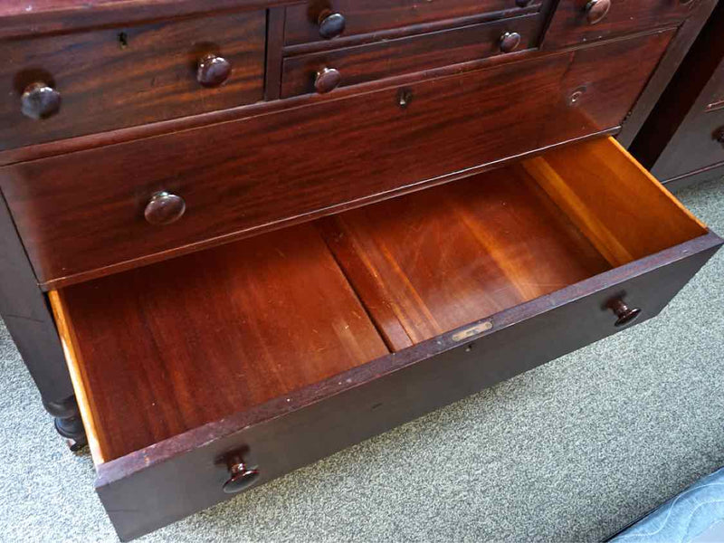 Espresso Finish Mahogany Dresser On Castors W/ Mirror