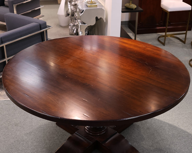 Arhaus 60" Round Dining Table in Mahogany on Pedestal Base