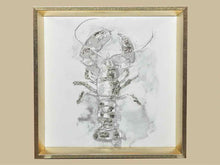 White Wash Lobster On Canvas Silver Foil Accents Gold Frame